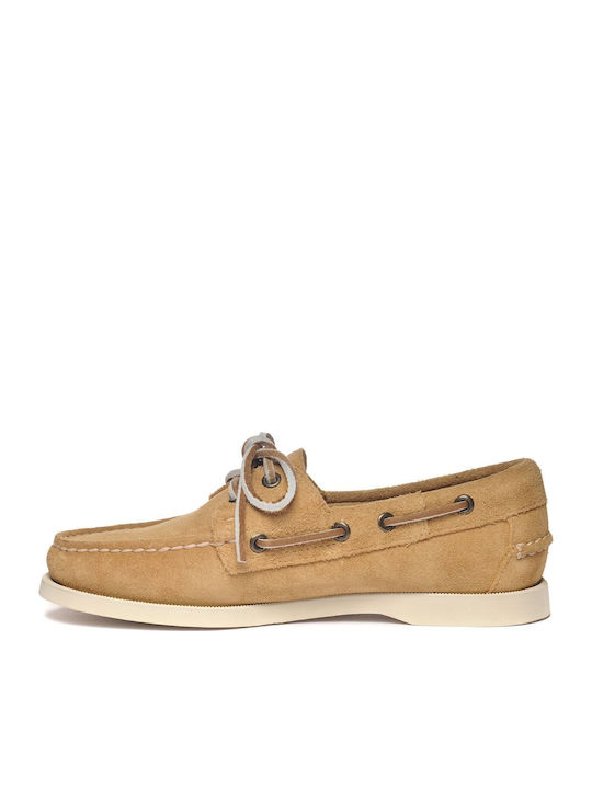 Portland Flesh Out Leather Women's Boat Shoes in Beige Color