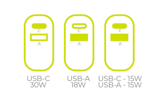 Mobile Origin Φορτιστής Χωρίς Καλώδιο GaN με Θύρα USB-A και Θύρα USB-C 30W Power Delivery Λευκός (MO14 EU,USA,UK,AUS)