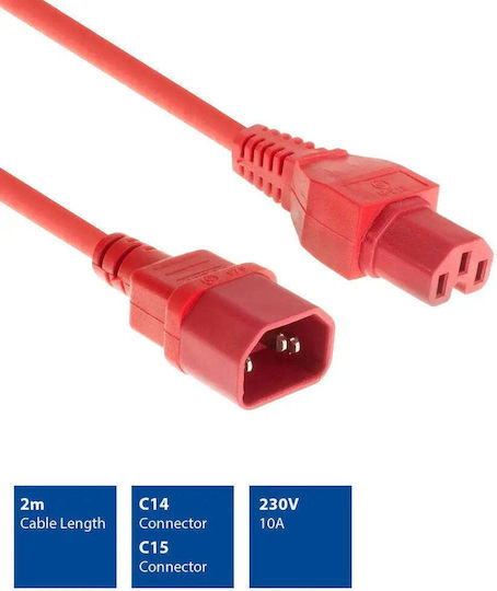 Act IEC C14 - IEC C15 Cable 2m Κόκκινο