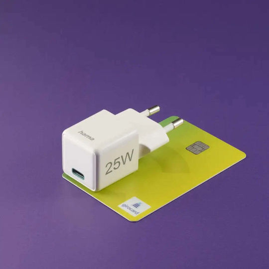HAMA Charger Without Cable with USB-C Port 25W Power Delivery / Quick Charge 2.0 Whites (201981)