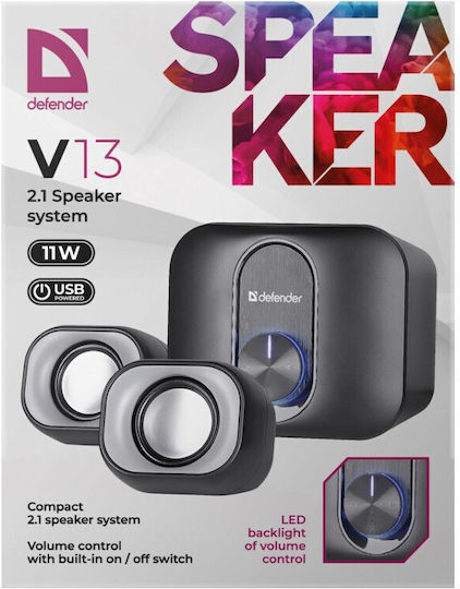 Defender V13 Ηχεία Υπολογιστή 2.1 με Ισχύ 11W Μαύρα
