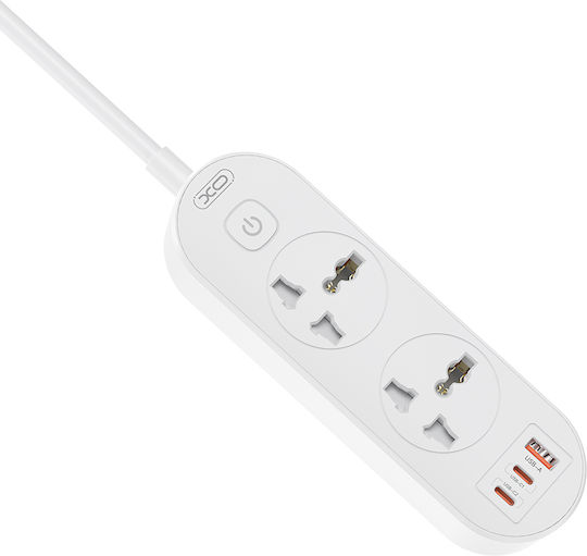 XO Πολύπριζο 2 Θέσεων με 1 USB-A, Διακόπτη και Καλώδιο 1.5m