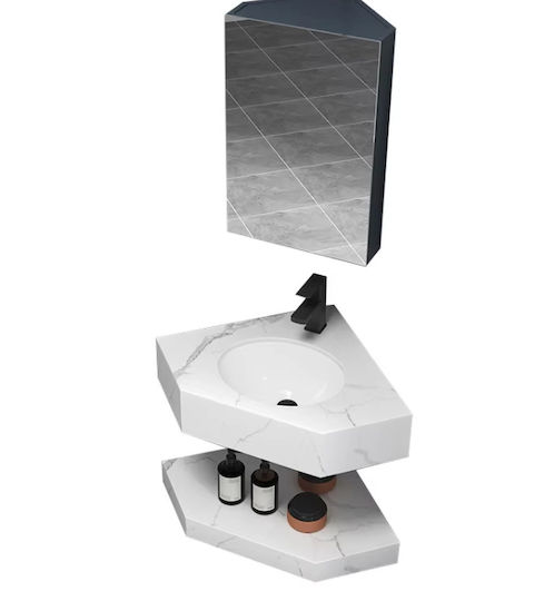 Waschtisch mit Waschbecken & Spiegel L50xB23xH38cm Weiß