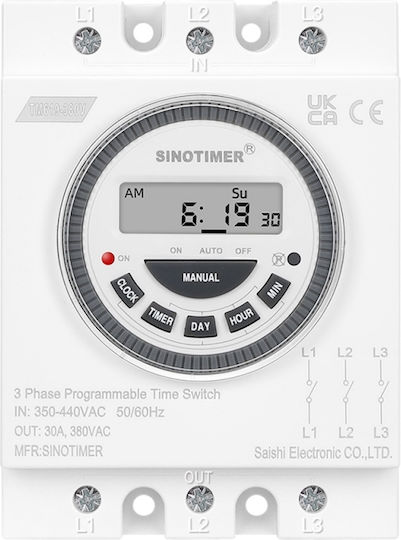 Comutator de siguranță temporizat automat 380v 30a Sinotimer Comutator programabil Tm619-380v-30a