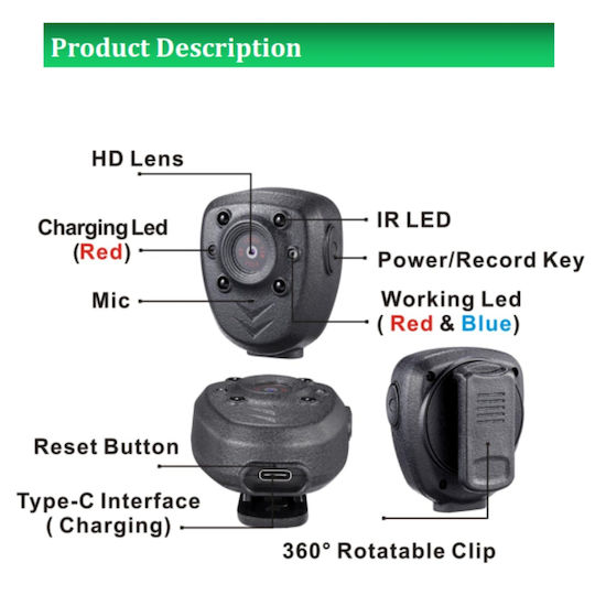 Portable Mini Body Camera 1080p Night Vision Infrared Recorder Police Security Home Outdoor