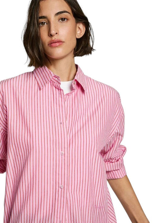 Dark Langärmelig Damen Denim Hemd Rosa