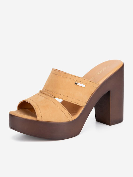 Mules mit Hoch Absatz in Braun Farbe
