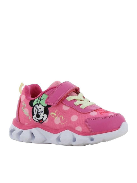 Minnie Mouse Παιδικά Sneakers Ανατομικά με Σκρατς & Φωτάκια Φούξια