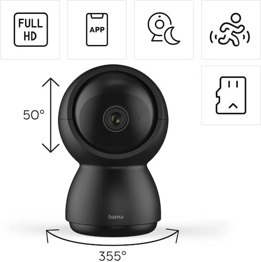HAMA 176647 IP Камера за наблюдение Wi-Fi Full HD 1080p с Двупосочна Комуникация Черен