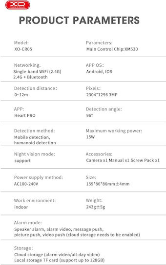 XO 16.001.0224 IP Überwachungskamera Wi-Fi Full HD+ 3MP mit Lautsprecher