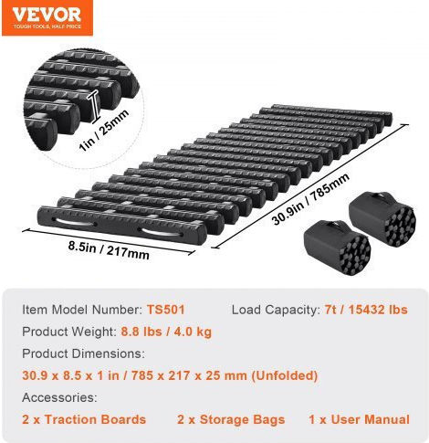 Vevor 2 Pcs Traction Boards Tpr Mud Snow Sand Storage Bags Black Short Qctkblds2jzdpq3j6v0