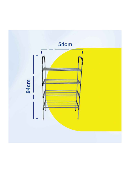 Raft pentru pantofi din metal Uncle George - 4 rafturi argintii Dimensiuni 54x27x94cm Organizare verticală a spațiului