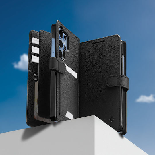 Spigen Wallet S Synthetisches Leder / Leder Schwarz (Galaxy S25 Ultra,Samsung S25 Ultra)