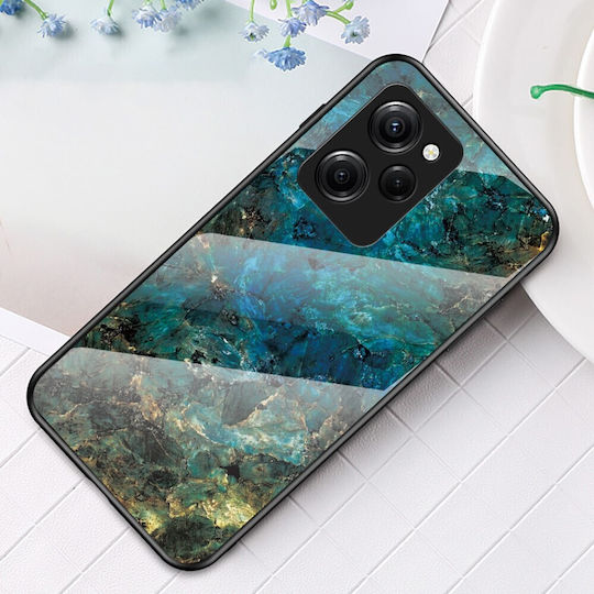 Marble Back Cover Σιλικόνης / Tempered Glass Πράσινο (Poco X5 Pro)