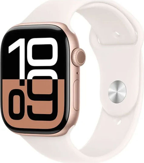 Apple Watch Series 10 Aluminium 46mm Αδιάβροχο με Παλμογράφο (Rose Gold με Light Blush Sport Band - M/L)