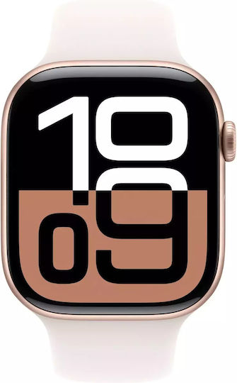 Apple Watch Series 10 Cellular Алуминиев 42мм Водоустойчив с eSIM и Пулсометър (Rose Gold с Light Blush Спортна Каишка - S/M)