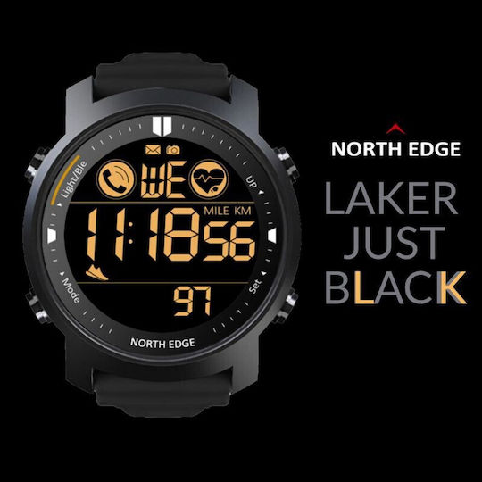 North Edge Laker 44mm Wasserdicht Smartwatch mit Pulsmesser (Schwarz)