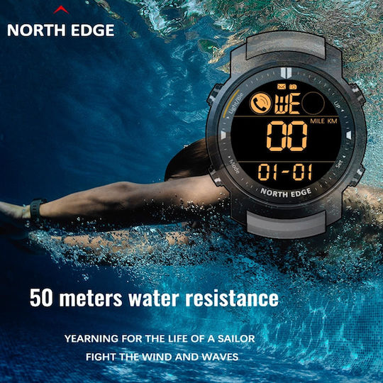 North Edge Laker 44mm Wasserdicht Smartwatch mit Pulsmesser (Schwarz)