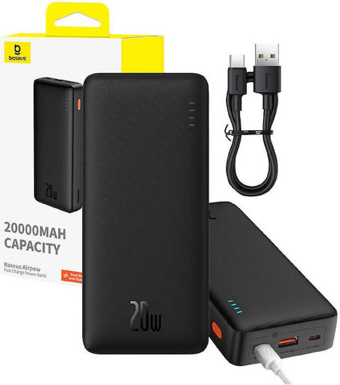 Baseus Airpow Power Bank 20000mAh 20W с USB-A порт и USB-C порт Черен