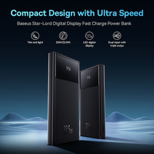 Baseus Star-Lord Power Bank 10000mAh 22.5W with 2 USB-A Ports and USB-C Port Power Delivery Black