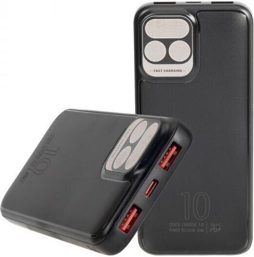Rivacase Baterie Externă 10000mAh 20W Cu 2 Porturi De Ieșire USB-A Și Port USB-C Power Delivery Încărcare Rapidă Neagră