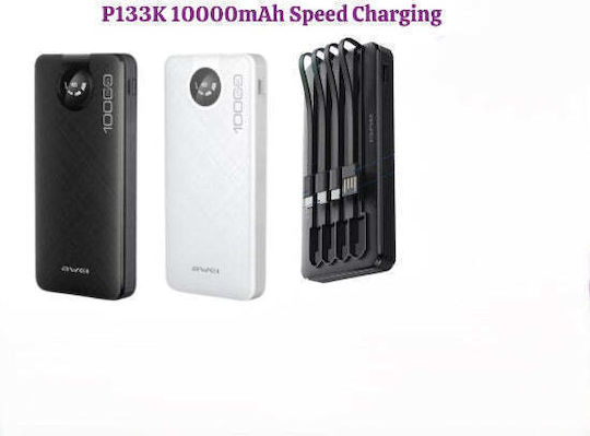 Awei P133K Power Bank 10000mAh με Θύρα USB-A και Θύρα USB-C Μαύρο