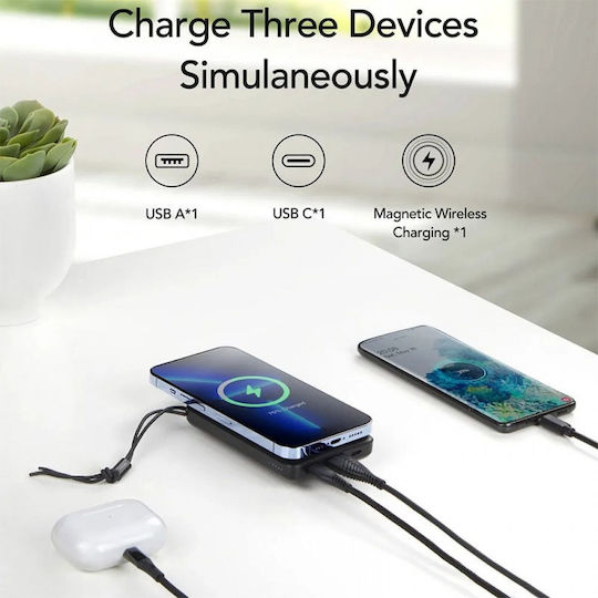 Charmast W1151 MagSafe Power Bank 10000mAh 20W με Θύρα USB-A και Θύρα USB-C Power Delivery / Quick Charge 3.0 Μαύρο