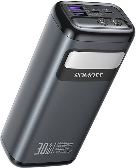Romoss PMT30 Power Bank 30000mAh 30W με 2 Θύρες USB-A και Θύρα USB-C Power Delivery / Quick Charge 3.0 Μαύρο