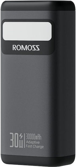 Romoss PMT30 Power Bank 30000mAh 30W με 2 Θύρες USB-A και Θύρα USB-C Power Delivery / Quick Charge 3.0 Μαύρο