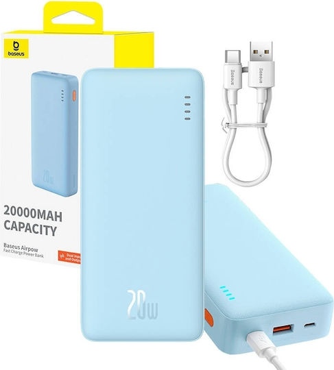 Baseus Airpow Power Bank 20000mAh 20W with USB-A Port and USB-C Port Light Blue