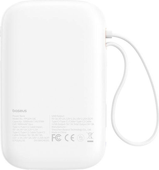 Baseus QPow 2 Power Bank 10000mAh 30W cu Port USB-A și Port USB-C Alb