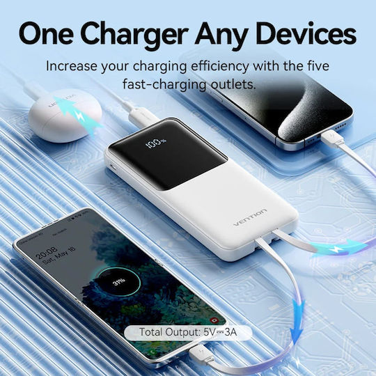Vention FHO Power Bank 10000mAh 22.5W with 2 USB-A Ports and USB-C Power Delivery Port Black