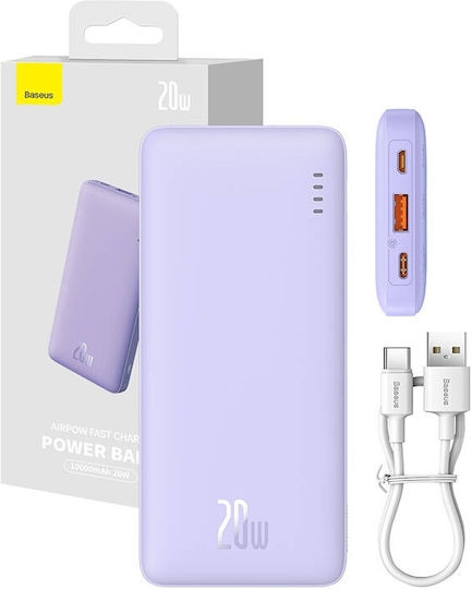 Baseus Airpow Power Bank 10000mAh 20W с USB-A порт и USB-C порт Power Delivery Лилав