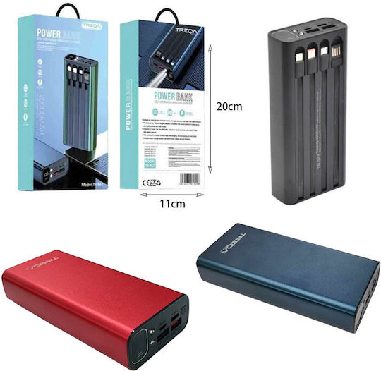 Treqa TR-967 Power Bank 20000mAh με 2 Θύρες USB-A και Θύρα USB-C Μαύρο