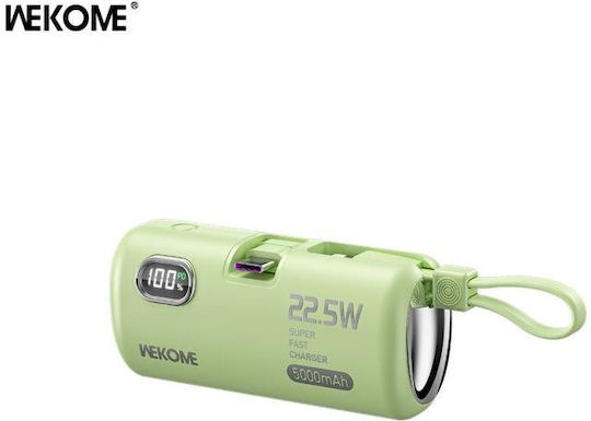 WK WP-19 Power Bank 5000mAh 22.5W με 2 Θύρες USB-C Πράσινο