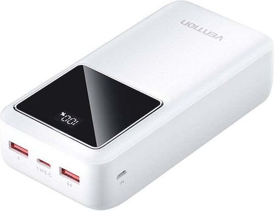 Vention FHMW0 Power Bank 30000mAh 22.5W με 2 Θύρες USB-A και Θύρα USB-C Λευκό