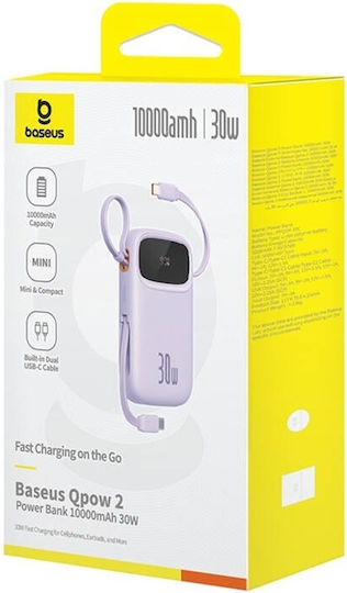 Baseus QPow 2 Power Bank 10000mAh 30W с USB-A порт и USB-C порт Лилав