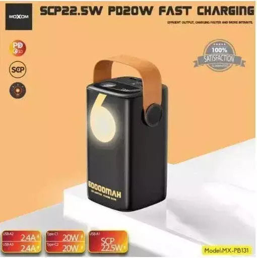 Moxom MX-PB131 Power Bank 60000mAh 22.5W με 3 Θύρες USB-A και 2 Θύρες USB-C Μαύρο