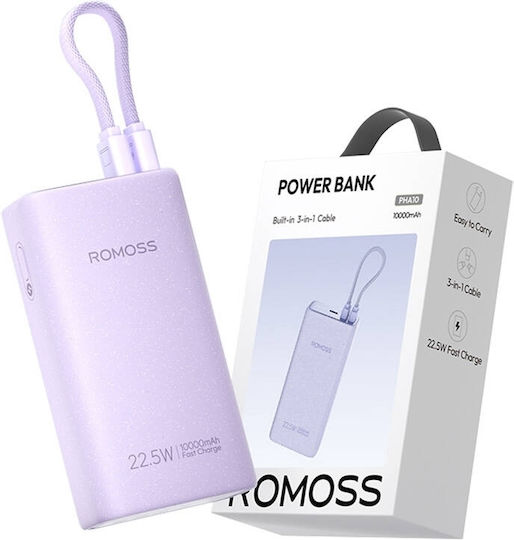 Romoss PHA10 Power Bank 10000mAh 22.5W με 2 Θύρες USB-C Μωβ