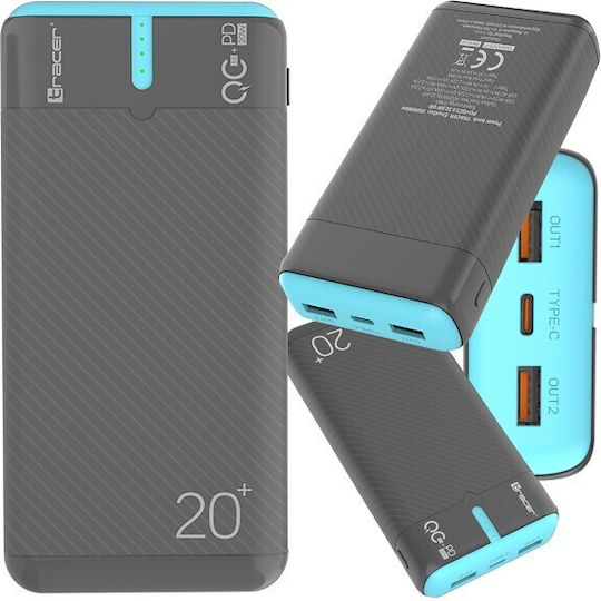 Tracer EnerGen Power Bank 20000mAh 22.5W with 2 USB-A Ports and USB-C Port Power Delivery / Quick Charge 3.0 Gray Blue