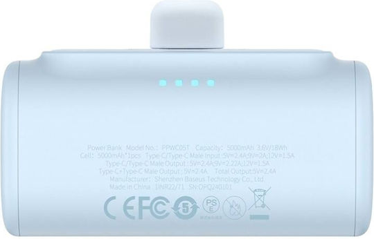Baseus Compact Series Built-in Type-C Power Bank 5000mAh 20W с USB-C порт Power Delivery / Бързо зареждане 3.0 Син