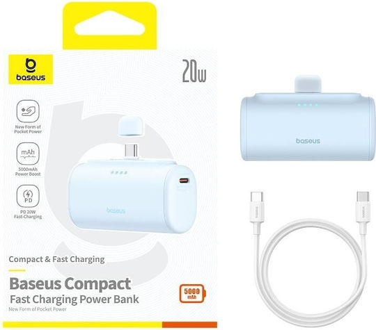 Baseus Compact Series Built-in Type-C Power Bank 5000mAh 20W с USB-C порт Power Delivery / Бързо зареждане 3.0 Син