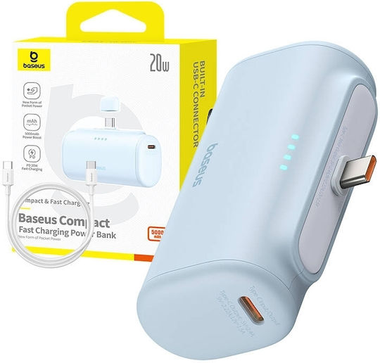 Baseus Compact Series Built-in Type-C Power Bank 5000mAh 20W с USB-C порт Power Delivery / Бързо зареждане 3.0 Син