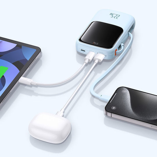 Baseus Qpow Pro+ Baterie Externă 10000mAh 22.5W cu Port USB-A și Port USB-C Albastru Deschis