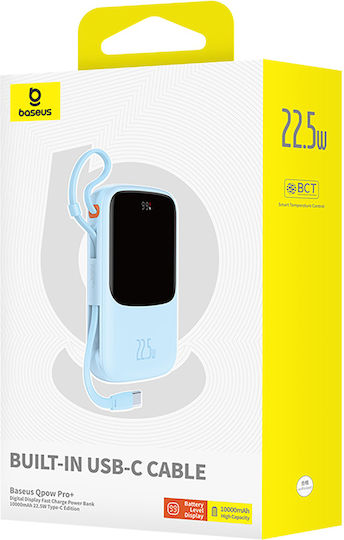 Baseus Qpow Pro+ Baterie Externă 10000mAh 22.5W cu Port USB-A și Port USB-C Albastru Deschis