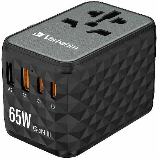 Verbatim Steckdosenadapter von Griechenland nach Griechenland mit 4 USB-Steckdosen
