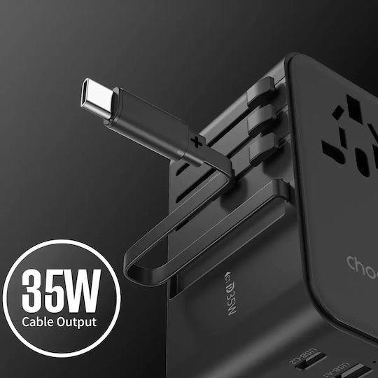 Choetech Αντάπτορας Πρίζας από Universal σε Universal με 3 Θύρες USB