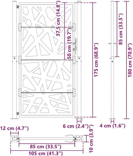 Vidaxl Πύλη Κήπου Μαύρη 105x180 Cm Ατσάλινη Ελαφριά Σχεδίαση Μαύρο