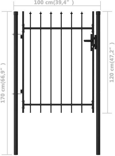 vidaXL Metal Fence Gate with Spears in Black Color 1.2x1.0m