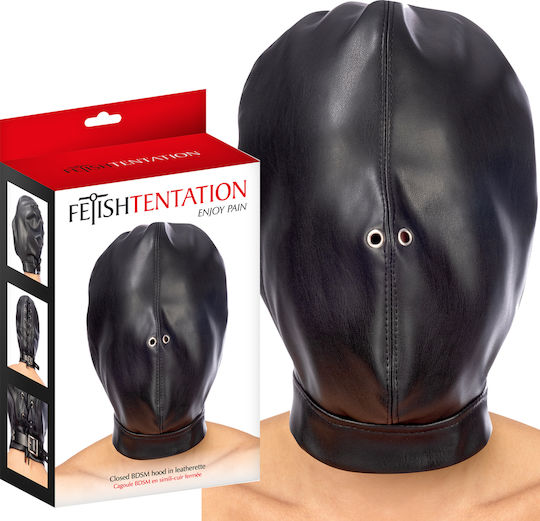 Fetish Tentation BDSM Mask Fetish Hood With Strap Black